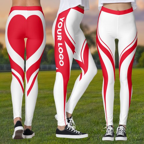 Red White Heart Butt Team Uniform Logo Cheerleader Leggings