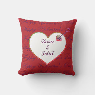 Red White Heart Couple Love Elegant Valentines Day Throw Pillow