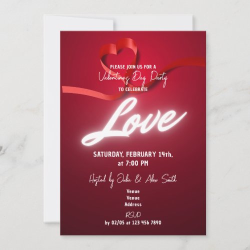 Red  White Heart Love Valentines Day Invitation 