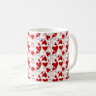 Red & White Heart Pattern Love-Themed Coffee Mug