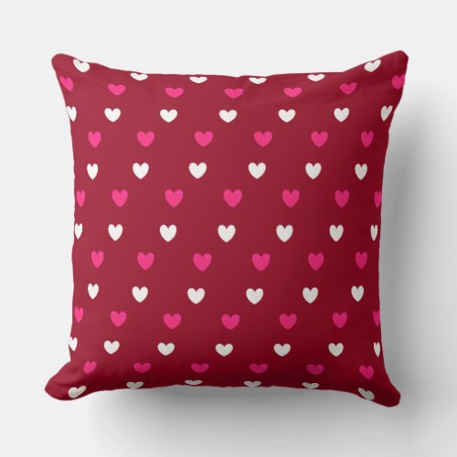Red  White Heart Pattern on Burgundy Throw Pillow