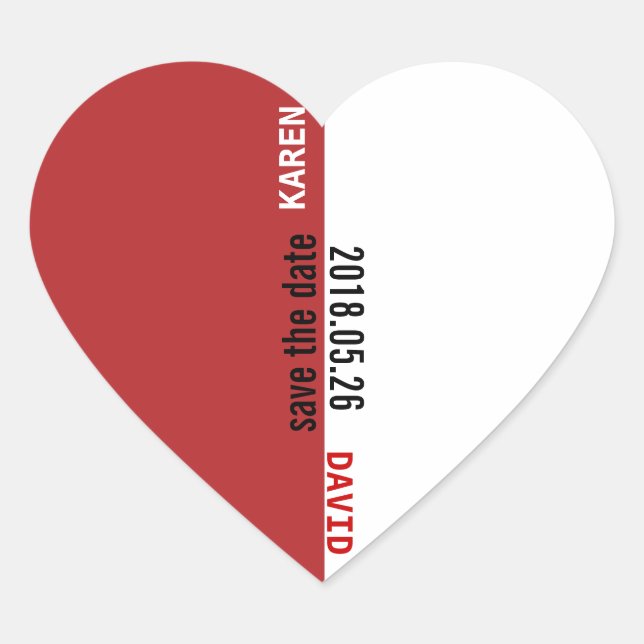 Red-White Heart-Shaped Wedding Sticker (Front)
