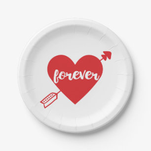 Red White Heart Wedding Bridal Shower Anniversary Paper Plates