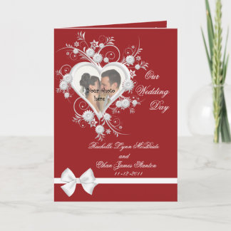 Red & White Heart Wedding Photo Card 5x7