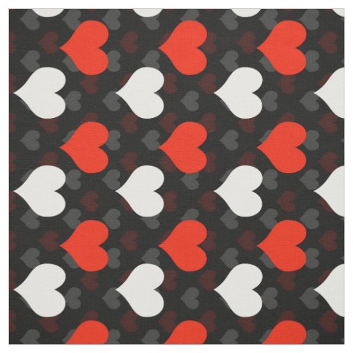 Red White Hearts Black  Fabric