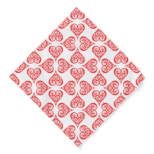 Red & White hearts • Elegant Traditional Christmas Bandana (Front)