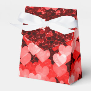 Red & White Hearts Faux Glitter Favor Boxes