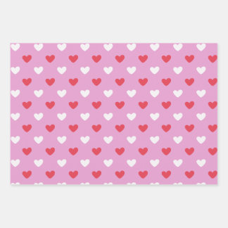 Red & White Hearts on Pink Wrapping Paper Sheets