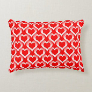 Red White Hearts Pattern Accent Pillow