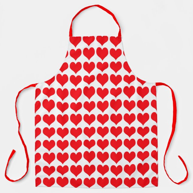 Red White Hearts Pattern Apron (Front)