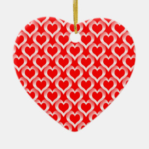 Red White Hearts Pattern Ceramic Ornament