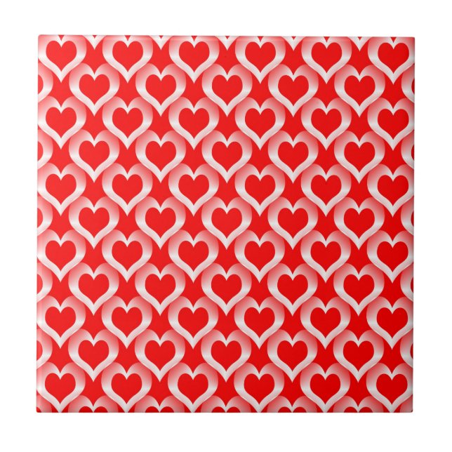 Red White Hearts Pattern Ceramic Tile (Front)