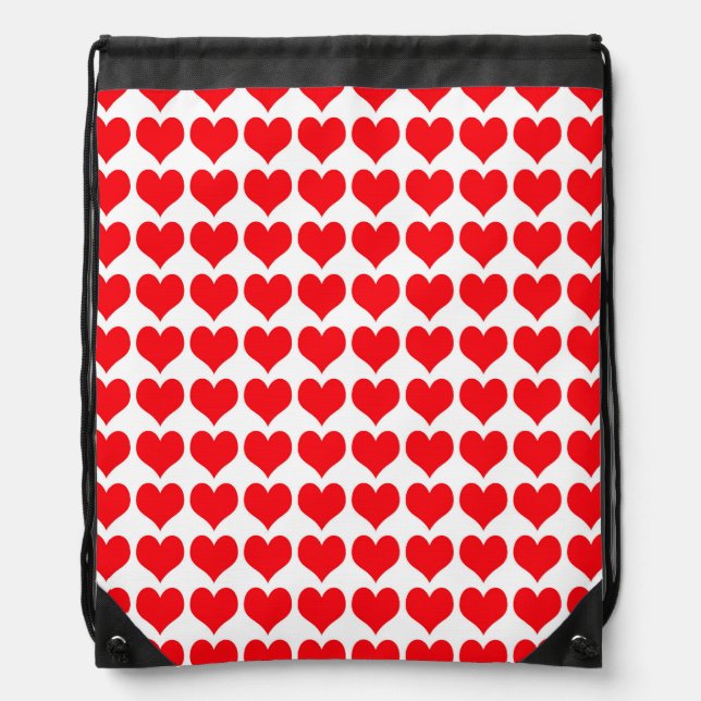 Red White Hearts Pattern Drawstring Bag (Front)