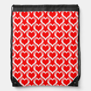 Red White Hearts Pattern Drawstring Bag