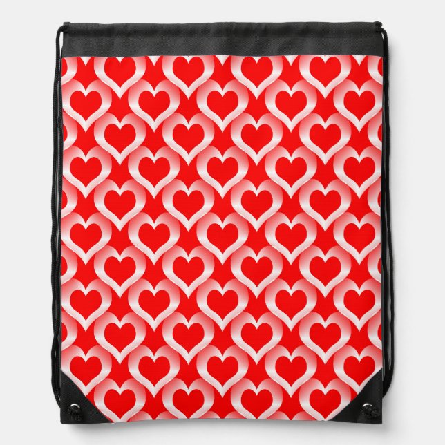 Red White Hearts Pattern Drawstring Bag (Front)