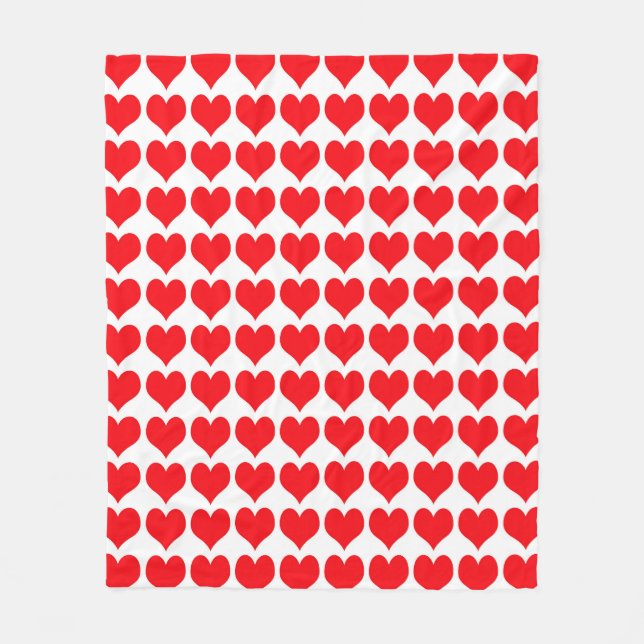 Red White Hearts Pattern Fleece Blanket (Front)