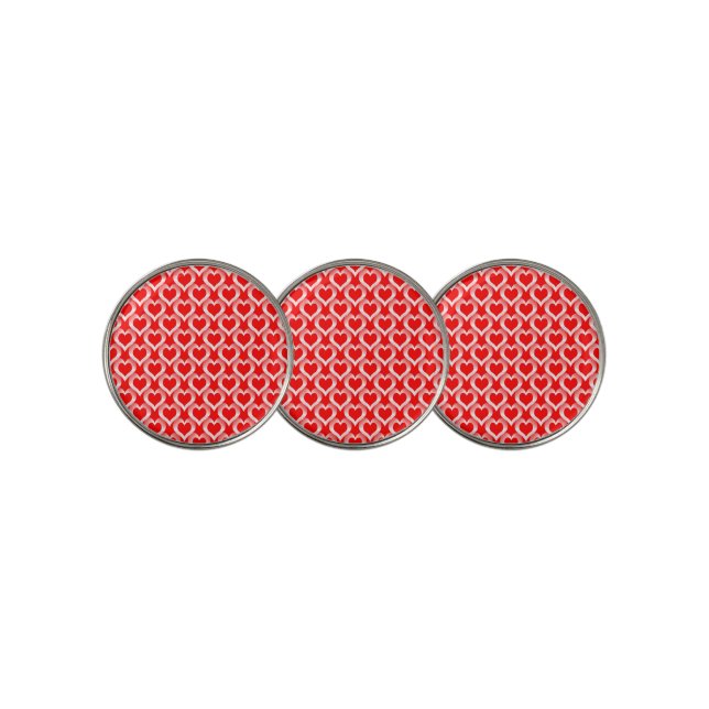 Red White Hearts Pattern Golf Ball Marker (3 Up)