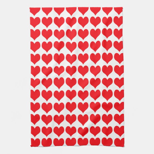 Red White Hearts Pattern Kitchen Towel (Vertical)