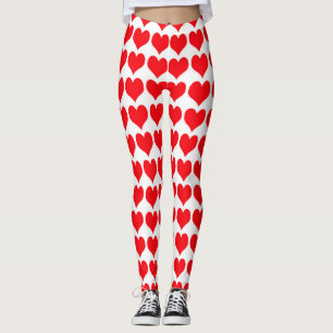 Red White Hearts Pattern Leggings
