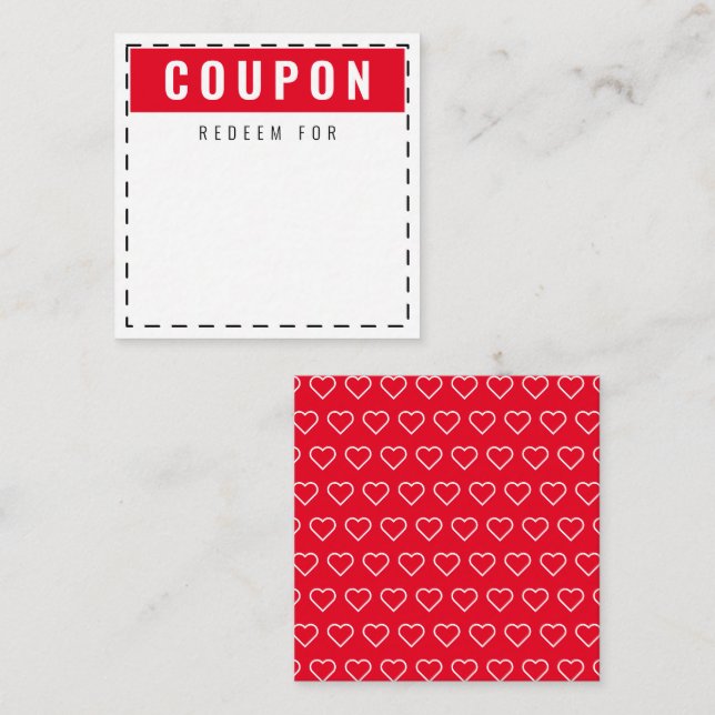 Red & White Hearts Pattern Modern Blank Coupons Note Card (Front/Back)