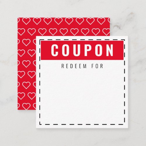 Red  White Hearts Pattern Modern Blank Coupons Note Card