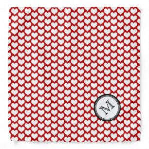 Red White Hearts Pattern Monogram Bandana