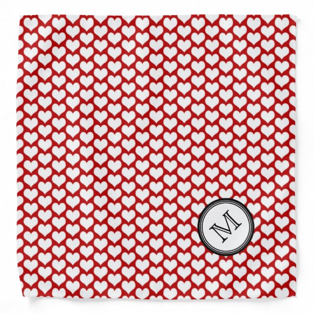 Red White Hearts Pattern Monogram Bandana (Front)