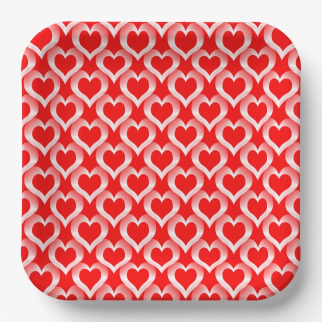 Red White Hearts Pattern Paper Plates (Front)