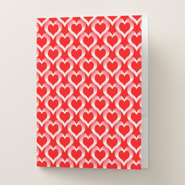 Red White Hearts Pattern Pocket Folder (Front)