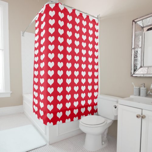 Red White Hearts Pattern Shower Curtain