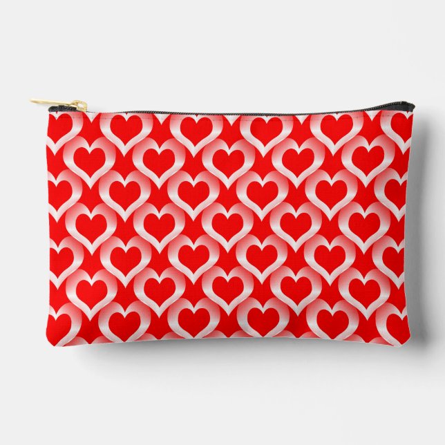 Red White Hearts Pattern Small Accessory Pouch (Front)