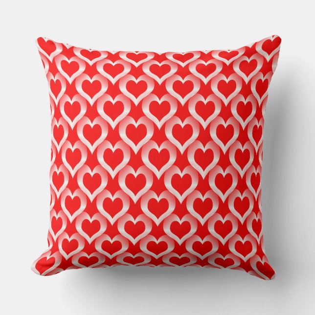 Red White Hearts Pattern Throw Pillow (Front)