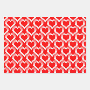 Red White Hearts Pattern Wrapping Paper Sheets