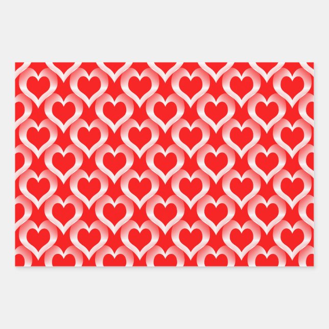 Red White Hearts Pattern Wrapping Paper Sheets (Front)