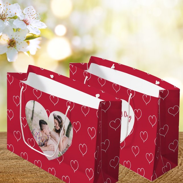 Red white hearts photo Valentine's Day Large Gift Bag (Creator Uploaded)
