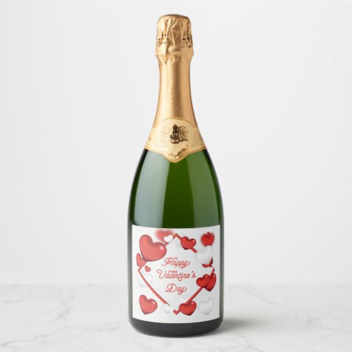 Red  White Hearts with Happy Valentines Day Sparkling Wine Label