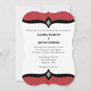 Red White Herringbone Wedding Invitation