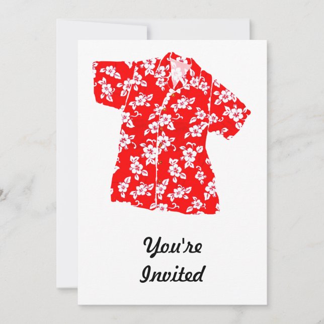 Red & White Hibiscus Aloha Shirt Invitation (Front)