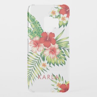 Red & White Hibiscus Tropical Pattern