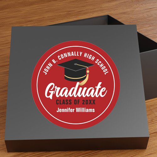Red White High School Graduate Custom Graduation Classic Round Sticker