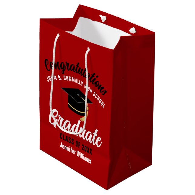 Red White High School Graduate Custom Graduation Medium Gift Bag (Front Angled)