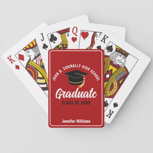 Red White High School Graduate Custom Graduation Playing Cards