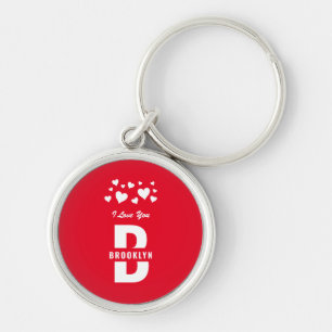 Red White Hipster Monogram Happy Valentine's Day Keychain