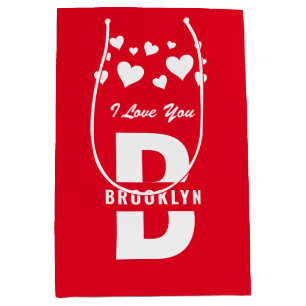 Red White Hipster Monogram Happy Valentine's Day Medium Gift Bag