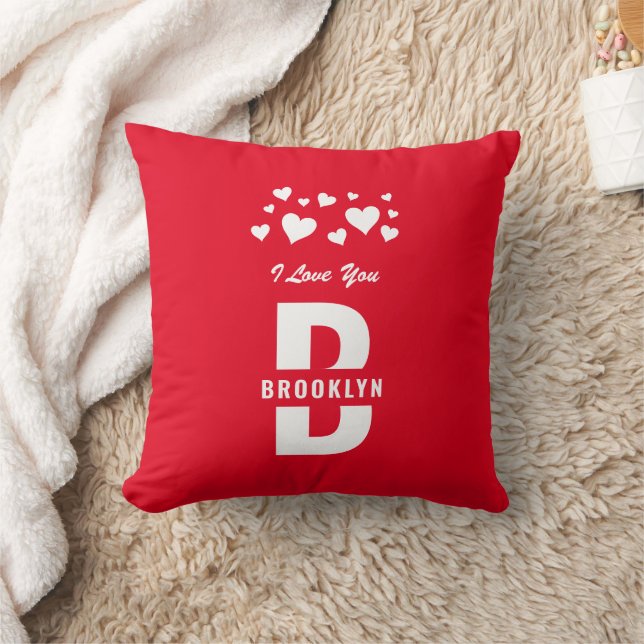 Red White Hipster Monogram Happy Valentine's Day Throw Pillow (Blanket)