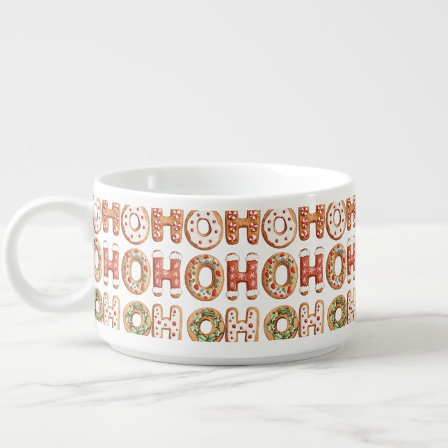 Red White Ho Ho Ho Gingerbread Cookie Christmas Bowl (Right)