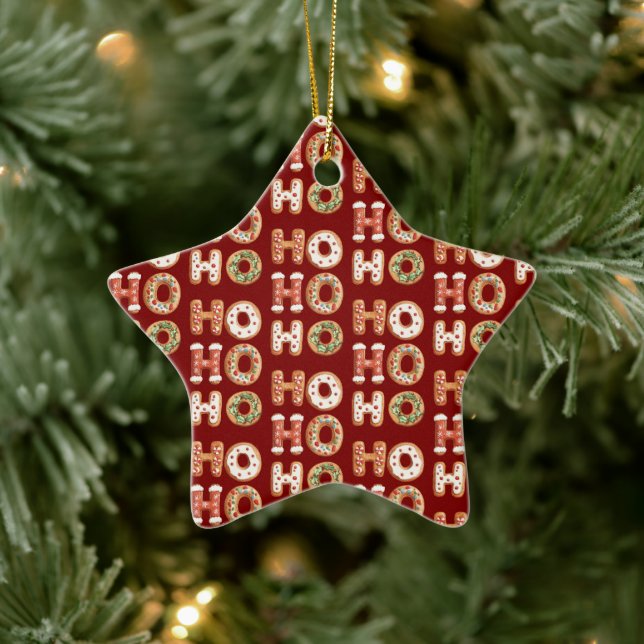 Red White Ho Ho Ho Gingerbread Cookie Christmas Ceramic Ornament (Tree)