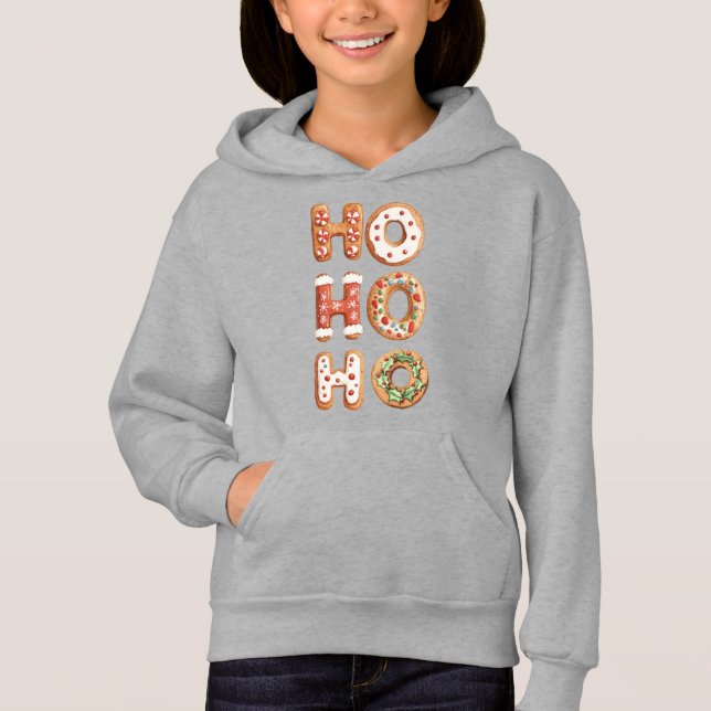 Red White Ho Ho Ho Gingerbread Cookie Christmas Hoodie (Front)
