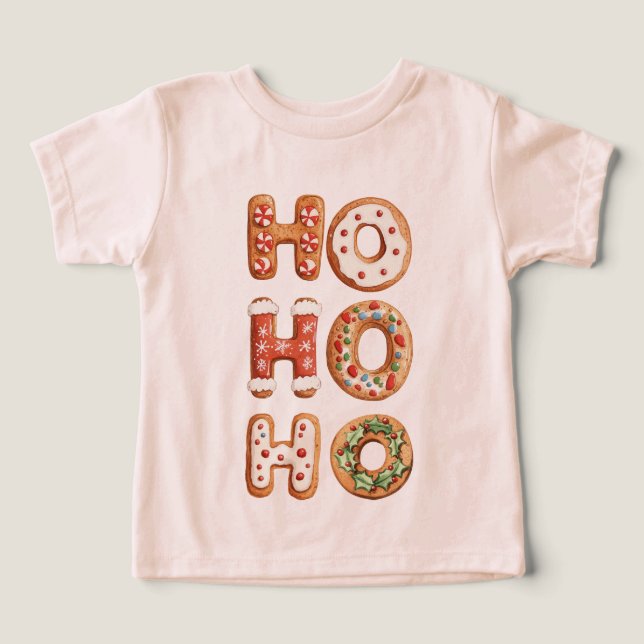 Red White Ho Ho Ho Gingerbread Cookie Christmas Toddler T-shirt (Design Front)