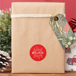 Red & White Holiday Envelope Seal Round Sticker